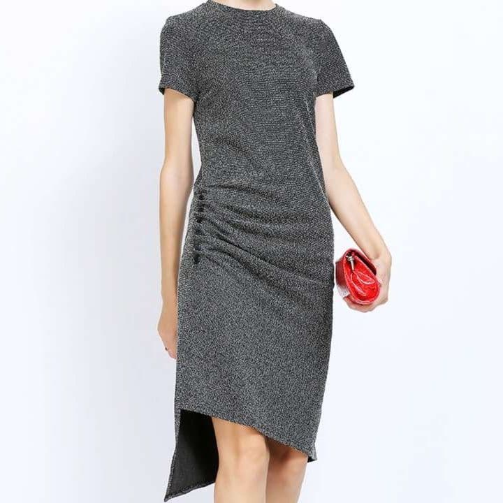 フォーマルスーツ エレガントな非対称裾ドレープワンピース