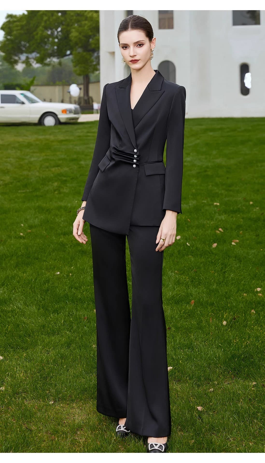 フォーマルスーツ アシンメトリーデザインスリムパンツスーツ