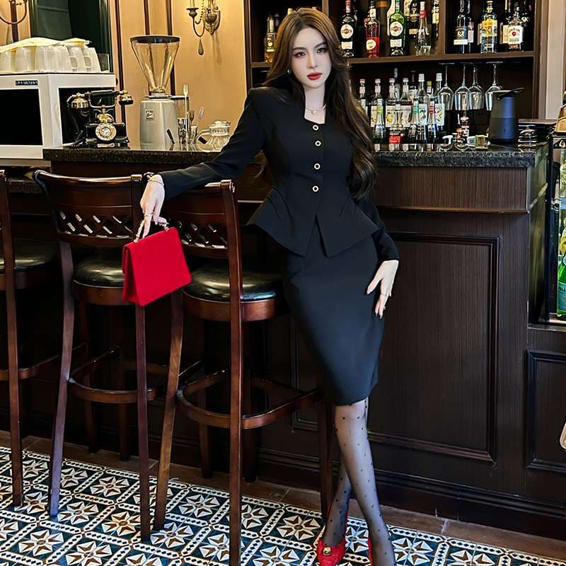 フォーマルスーツ エレガントペプラムジャケット&スカートセット