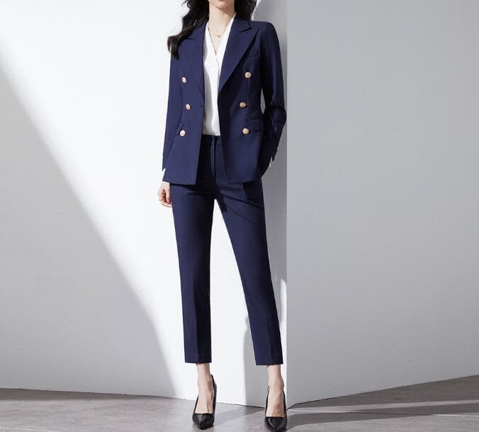 フォーマルスーツ レディース 上質 紺色パンツスーツ 通勤面接用