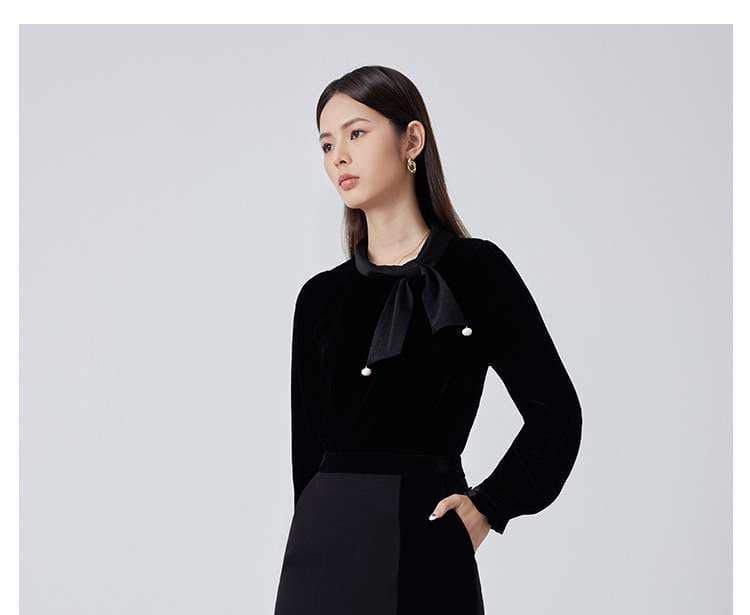 フォーマルスーツ パール付きリボンタイ ベルベットワンピース