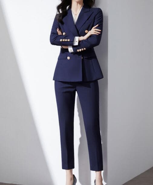 フォーマルスーツ レディース 上質 紺色パンツスーツ 通勤面接用