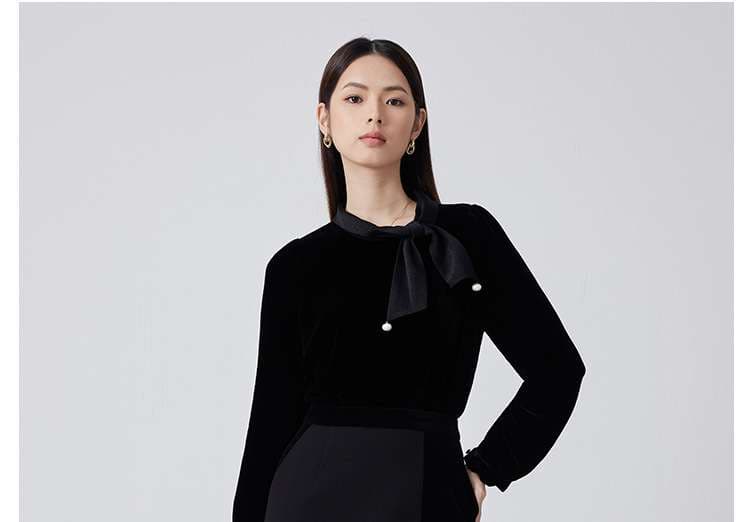 フォーマルスーツ パール付きリボンタイ ベルベットワンピース