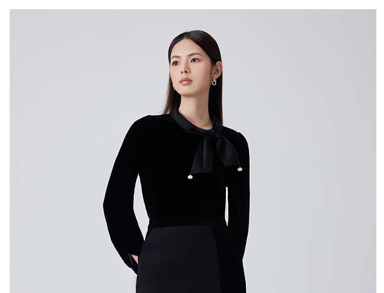 フォーマルスーツ パール付きリボンタイ ベルベットワンピース