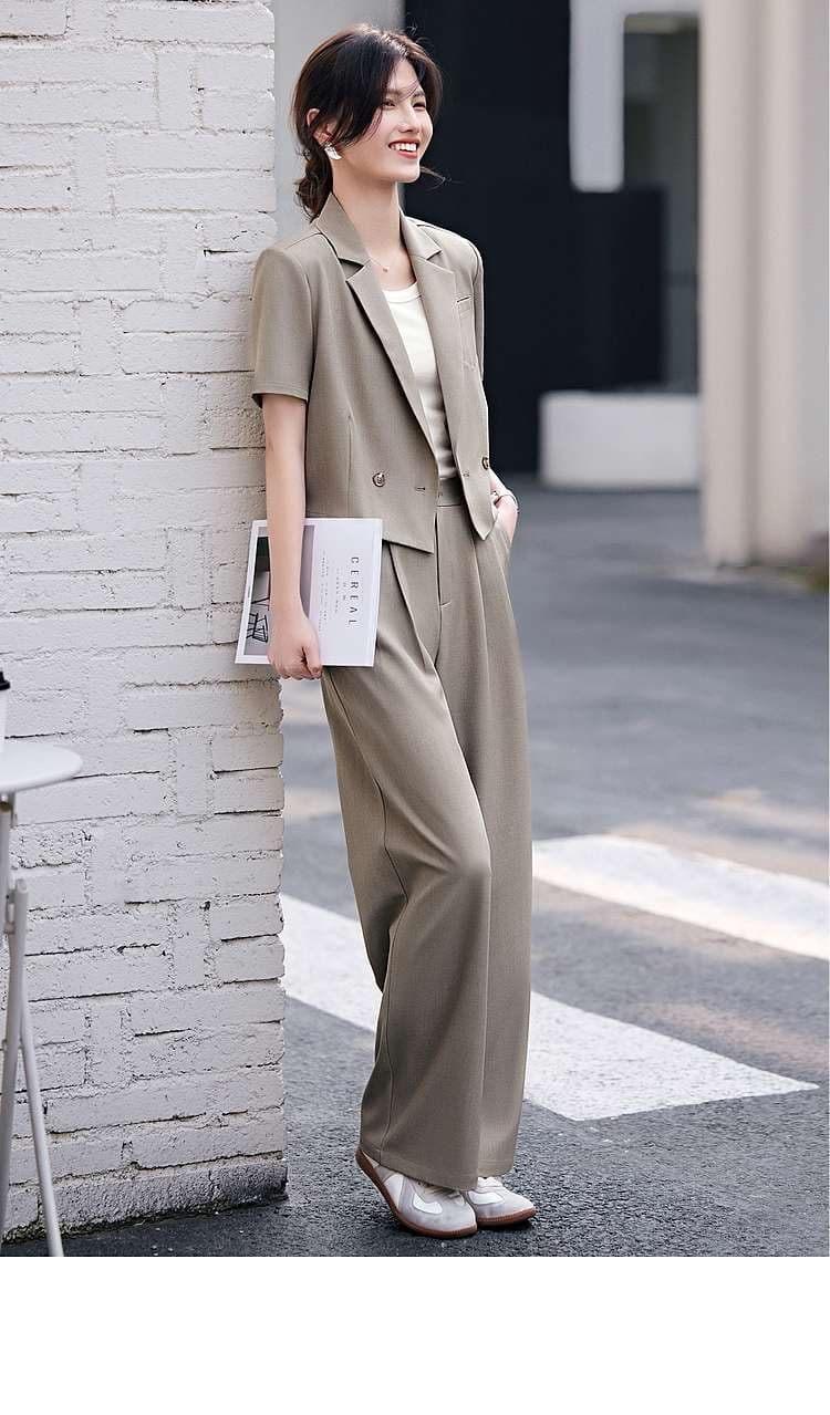 フォーマルスーツ 女性用半袖ワイドパンツスーツセット