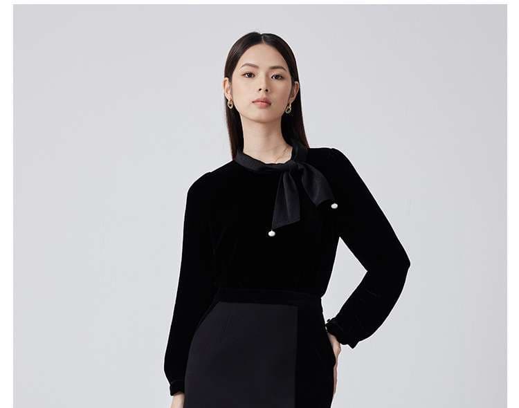 フォーマルスーツ パール付きリボンタイ ベルベットワンピース