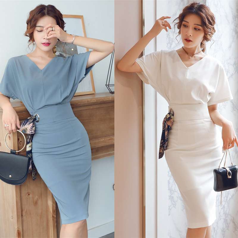 フォーマルスーツ エレガントVネックタイトワンピース