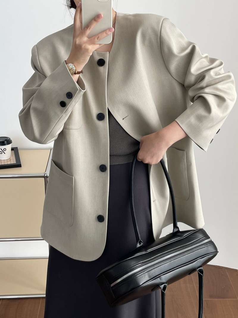 フォーマルスーツ ナチュラルスタイル ノーカラージャケット