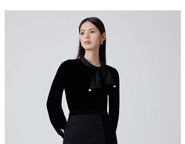 フォーマルスーツ パール付きリボンタイ ベルベットワンピース