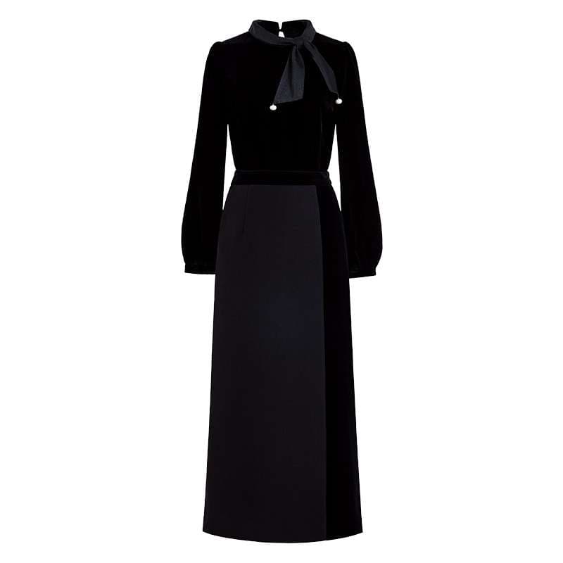 フォーマルスーツ パール付きリボンタイ ベルベットワンピース